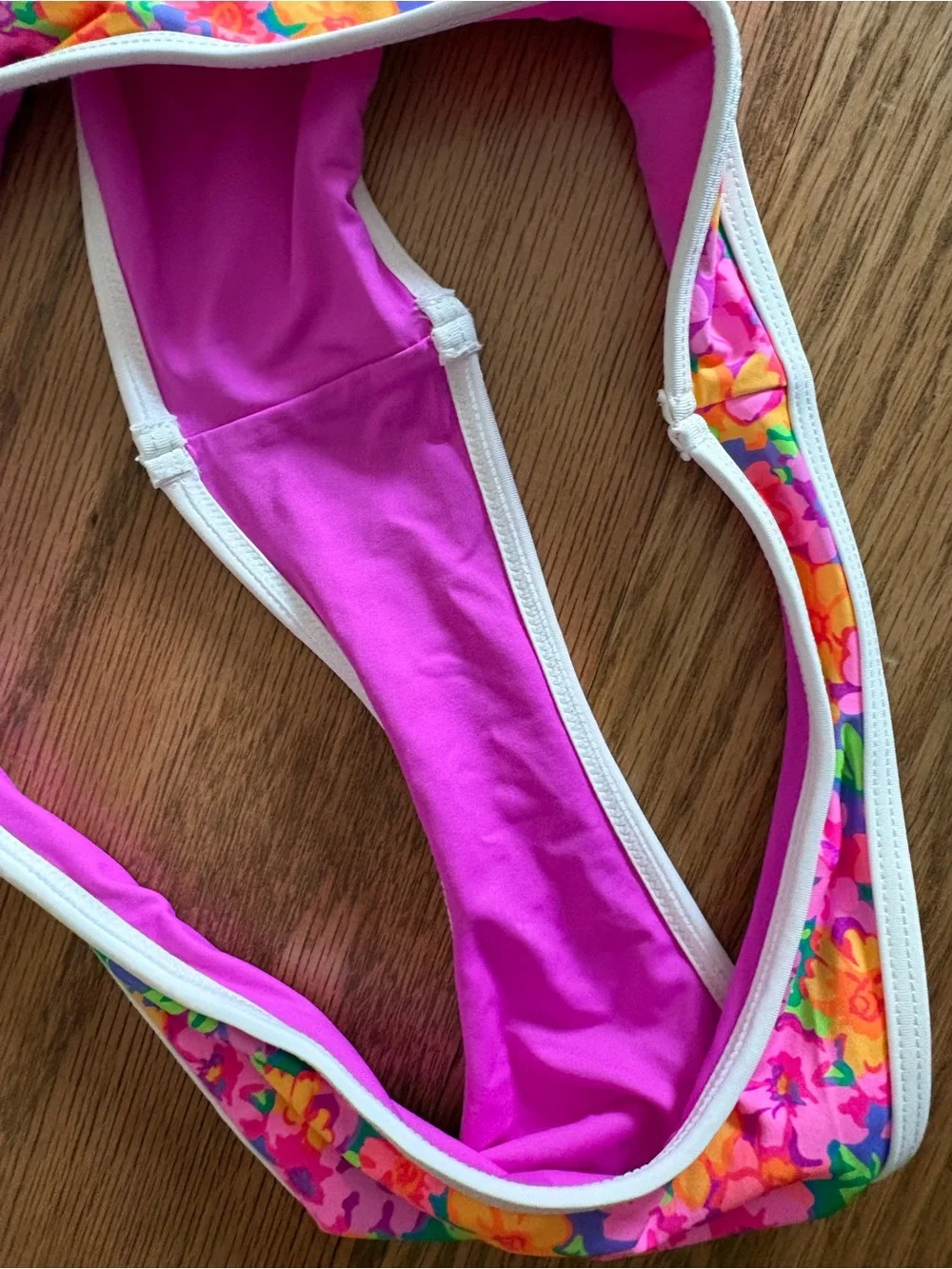 Frankie's Bikinis Hot Pink Bandeau with Multicolor Floral Trim
